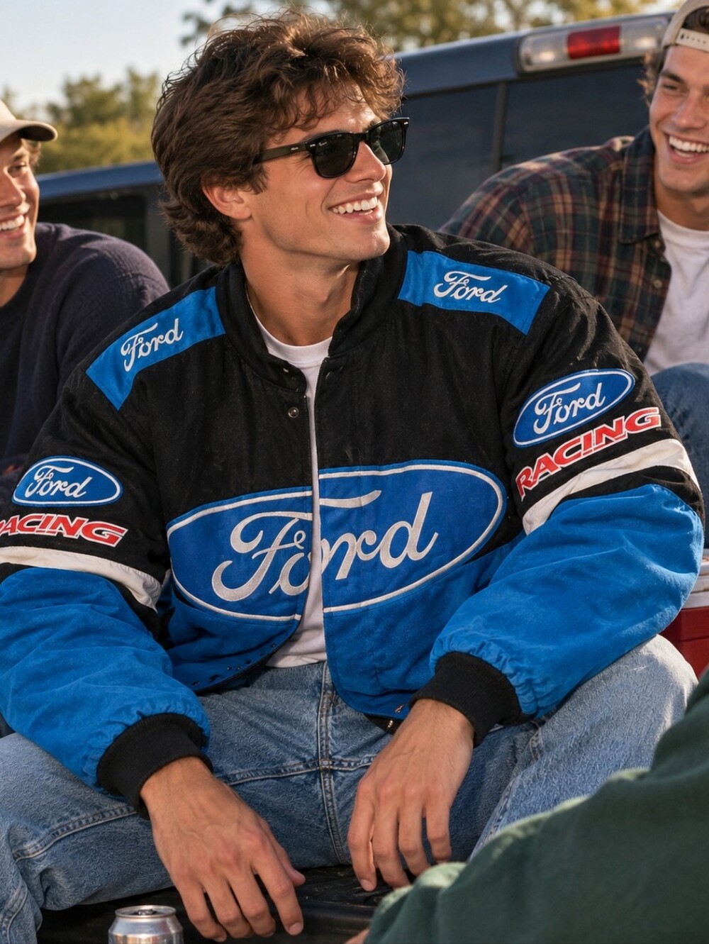 Vtg 1994 Ford NASCAR RACING MENS XXL JACKET ZIPPER FLAWED